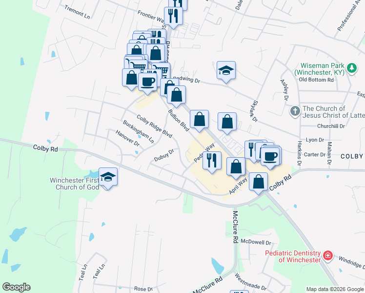 map of restaurants, bars, coffee shops, grocery stores, and more near 170 Pedro Way in Winchester