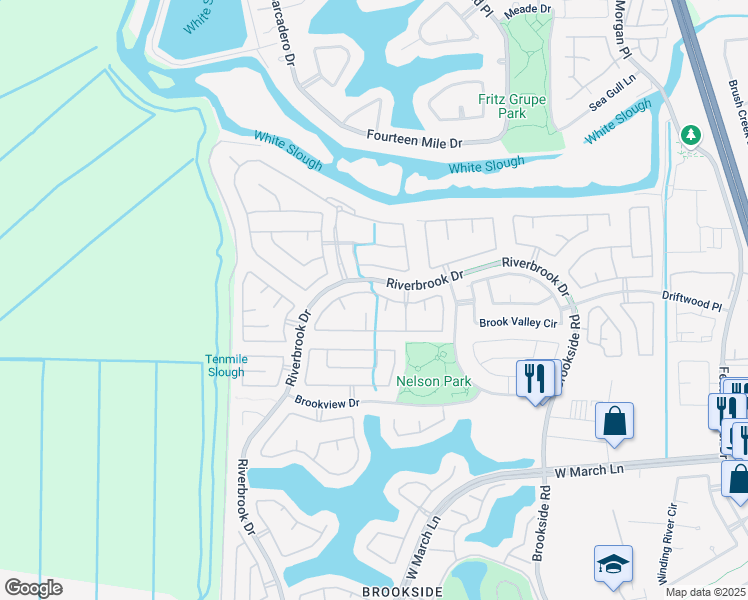 map of restaurants, bars, coffee shops, grocery stores, and more near 3811 Melody Court in Stockton
