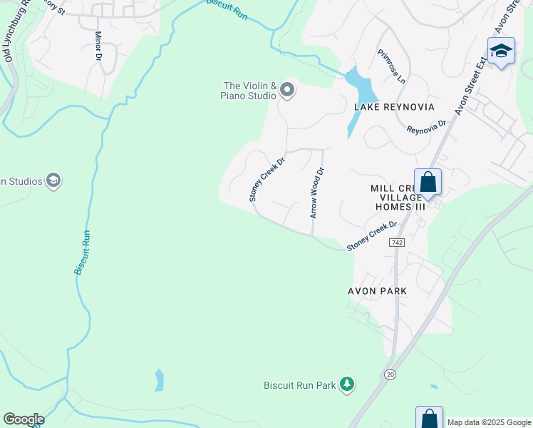 map of restaurants, bars, coffee shops, grocery stores, and more near 1701 Stoney Creek Drive in Charlottesville