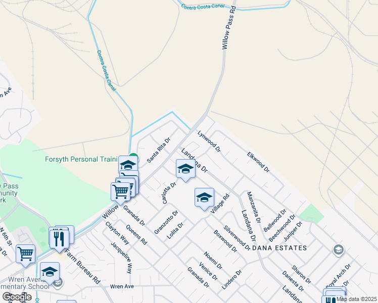 map of restaurants, bars, coffee shops, grocery stores, and more near 3946 Hidden Grove Lane in Concord
