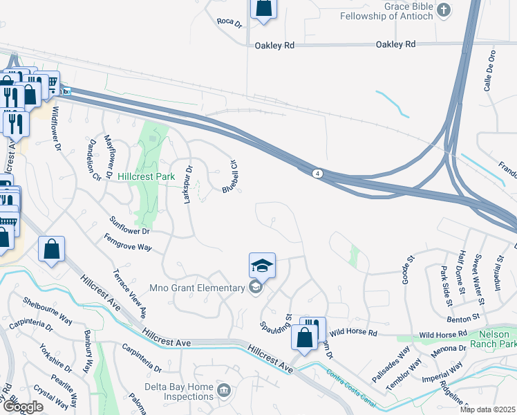 map of restaurants, bars, coffee shops, grocery stores, and more near 3903 Folsom Drive in Antioch