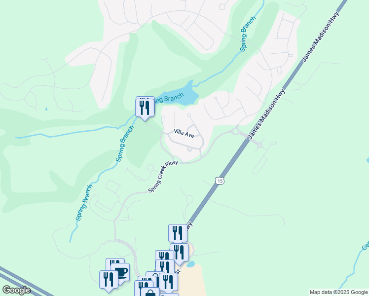 map of restaurants, bars, coffee shops, grocery stores, and more near 71 Saint Andrews Street in Gordonsville