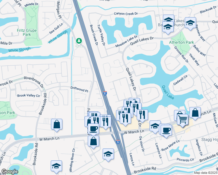 map of restaurants, bars, coffee shops, grocery stores, and more near 2700 Clear Creek Court in Stockton