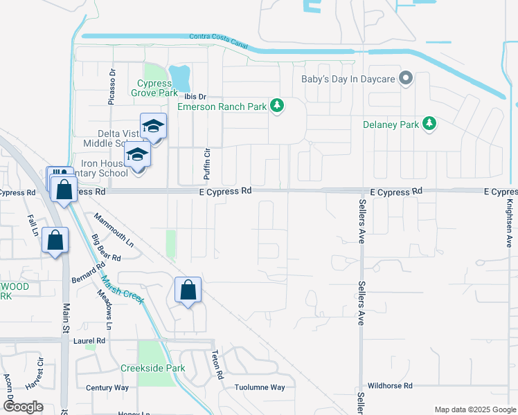 map of restaurants, bars, coffee shops, grocery stores, and more near 651 Channel Circle in Oakley