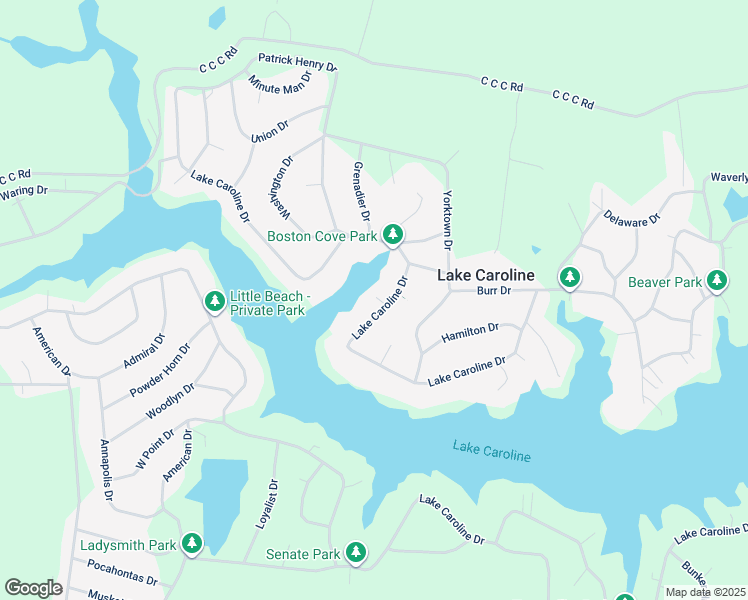 map of restaurants, bars, coffee shops, grocery stores, and more near 612 Lake Caroline Drive in Ruther Glen