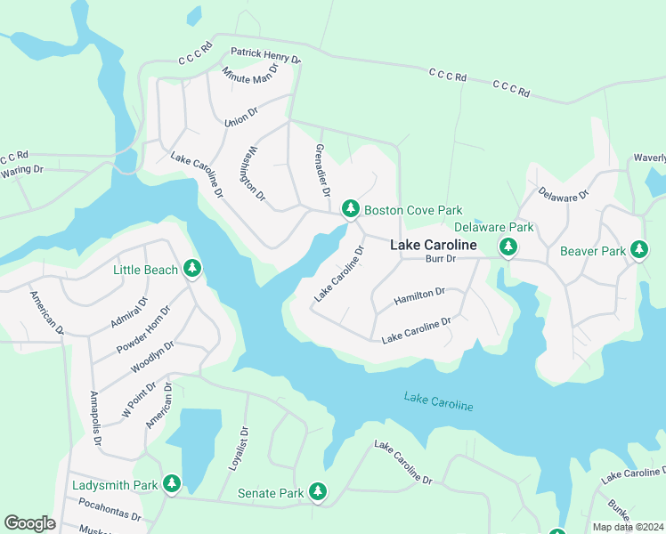 map of restaurants, bars, coffee shops, grocery stores, and more near 612 Lake Caroline Drive in Ruther Glen
