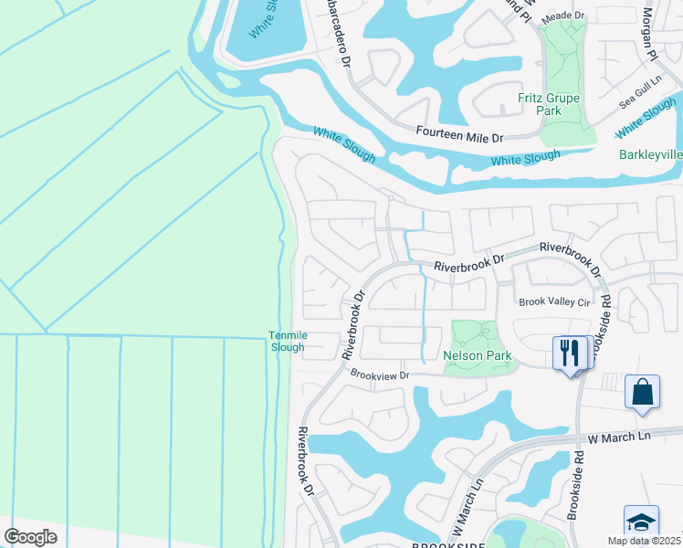 map of restaurants, bars, coffee shops, grocery stores, and more near 5687 Vintage Circle in Stockton