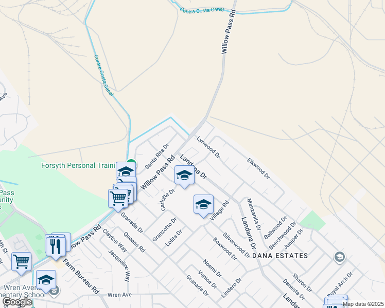 map of restaurants, bars, coffee shops, grocery stores, and more near 3940 Hidden Grove Lane in Concord