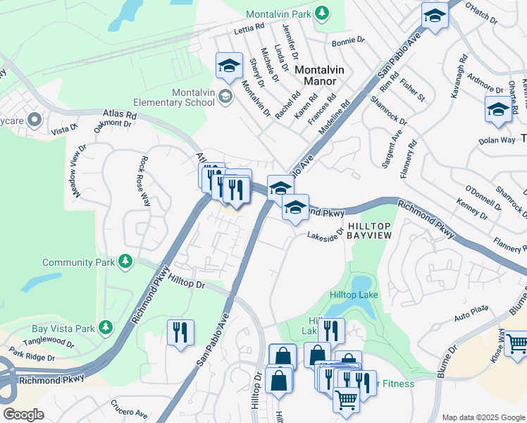 map of restaurants, bars, coffee shops, grocery stores, and more near 15521 San Pablo Avenue in Richmond