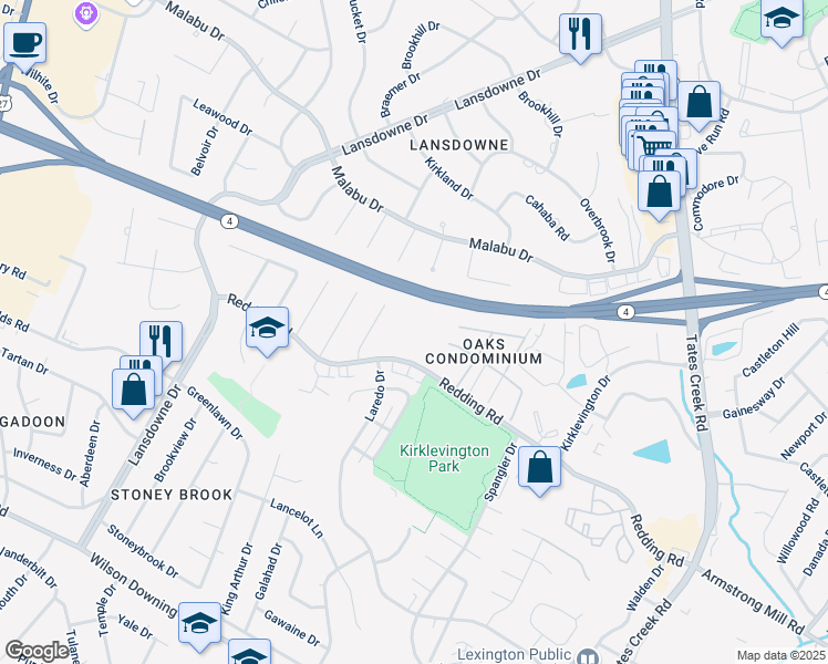 map of restaurants, bars, coffee shops, grocery stores, and more near 385 Redding Road in Lexington