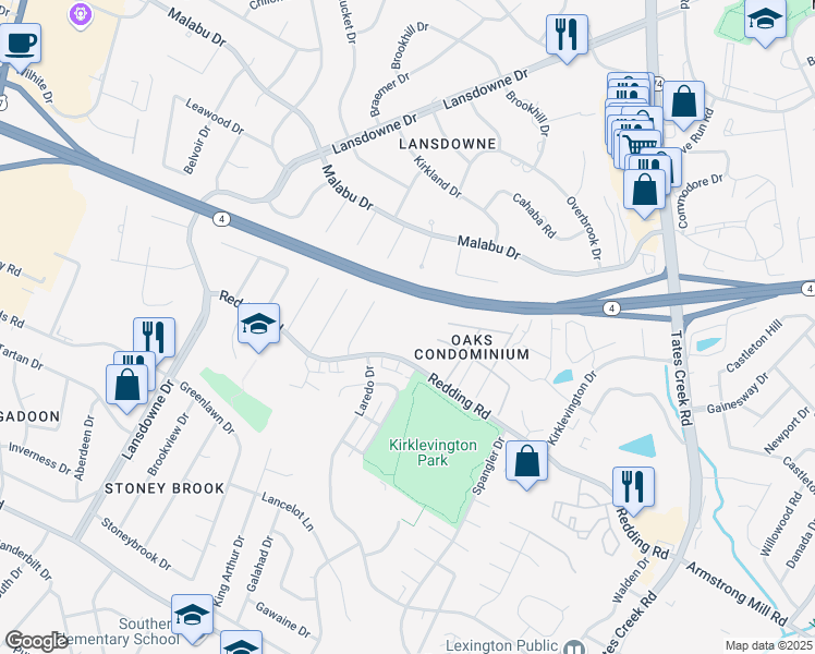 map of restaurants, bars, coffee shops, grocery stores, and more near 385 Redding Road in Lexington