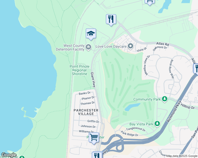 map of restaurants, bars, coffee shops, grocery stores, and more near 5500-5598 Giant Highway in Richmond