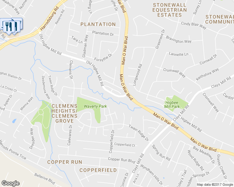 map of restaurants, bars, coffee shops, grocery stores, and more near 1412 Scarlett Way in Lexington
