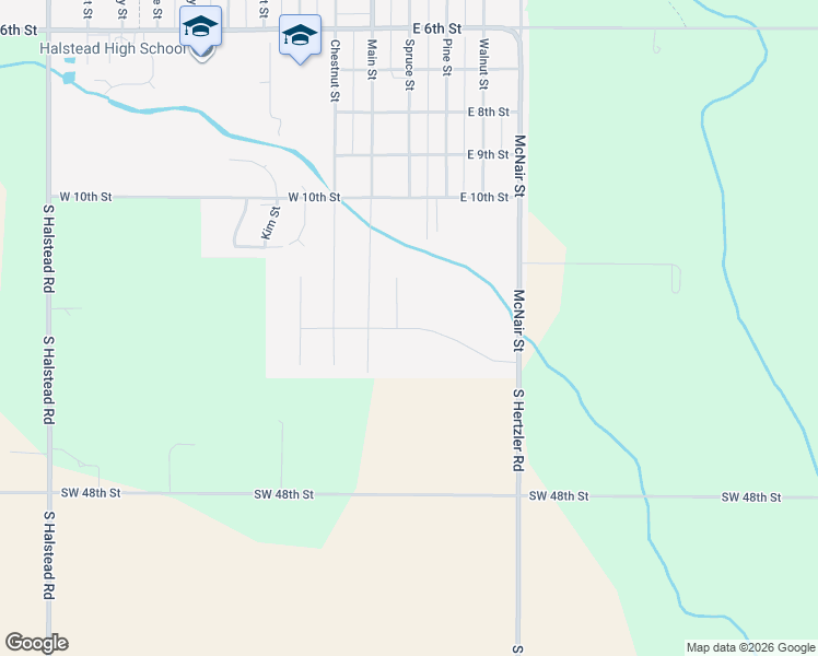 map of restaurants, bars, coffee shops, grocery stores, and more near 14th Street in Halstead