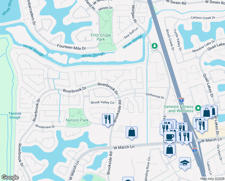 map of restaurants, bars, coffee shops, grocery stores, and more near 3225 Autumn Chase Circle in Stockton
