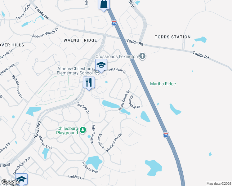 map of restaurants, bars, coffee shops, grocery stores, and more near 997 Sugarbush Trail in Lexington
