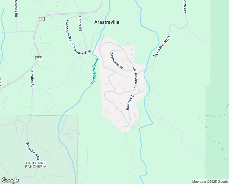 map of restaurants, bars, coffee shops, grocery stores, and more near Canyonview Drive in Tuolumne