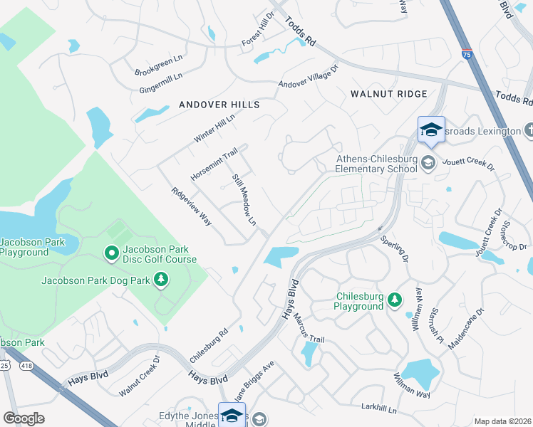 map of restaurants, bars, coffee shops, grocery stores, and more near 3849 Still Meadow Lane in Lexington