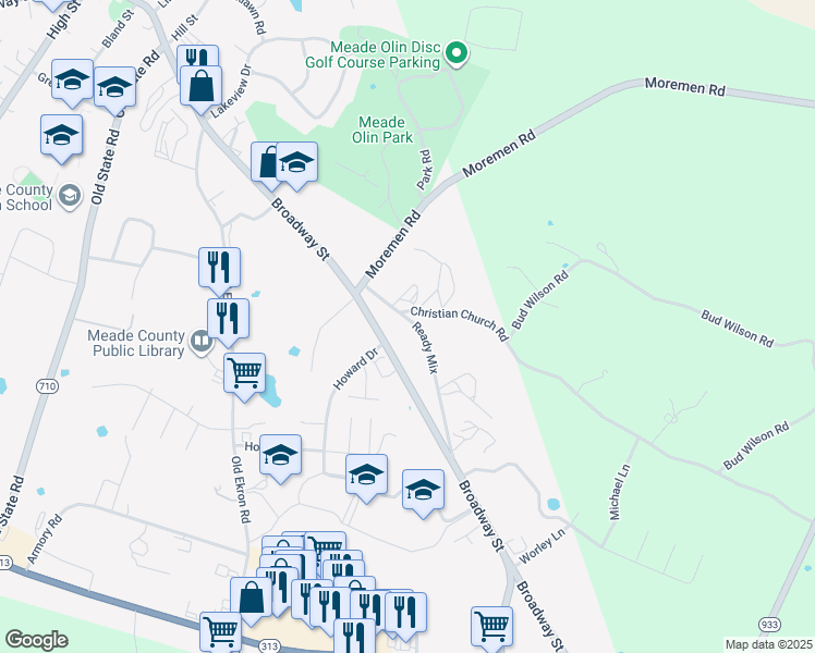 map of restaurants, bars, coffee shops, grocery stores, and more near Ready Mix in Brandenburg