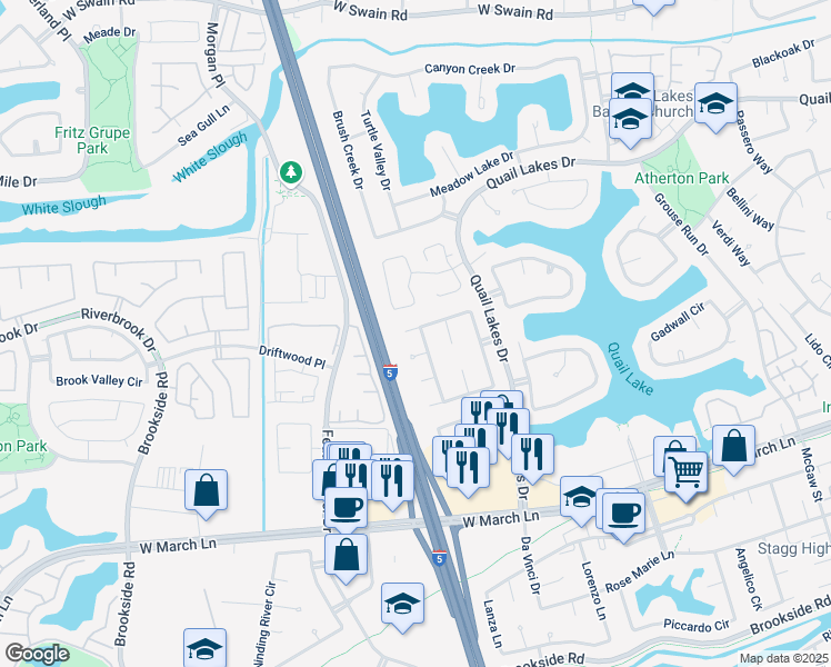 map of restaurants, bars, coffee shops, grocery stores, and more near 2700 Clear Creek Court in Stockton