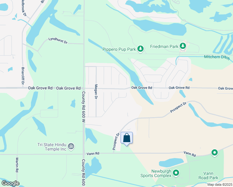 map of restaurants, bars, coffee shops, grocery stores, and more near County Road 300 South in Newburgh