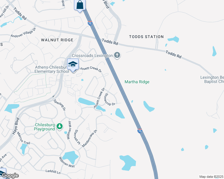 map of restaurants, bars, coffee shops, grocery stores, and more near 1038 Stonecrop Drive in Lexington