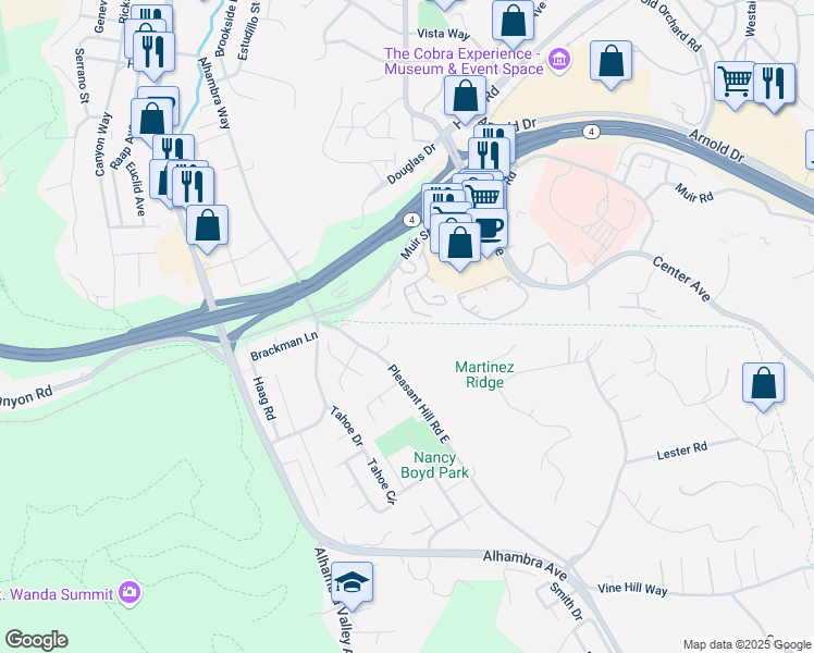 map of restaurants, bars, coffee shops, grocery stores, and more near 161 Donaleen Court in Martinez