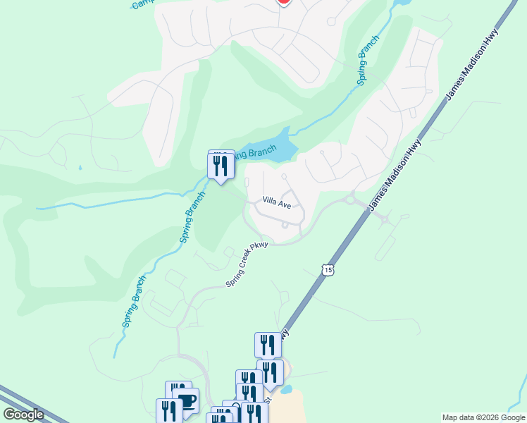 map of restaurants, bars, coffee shops, grocery stores, and more near 132 Saint Andrews Street in Zion Crossroads
