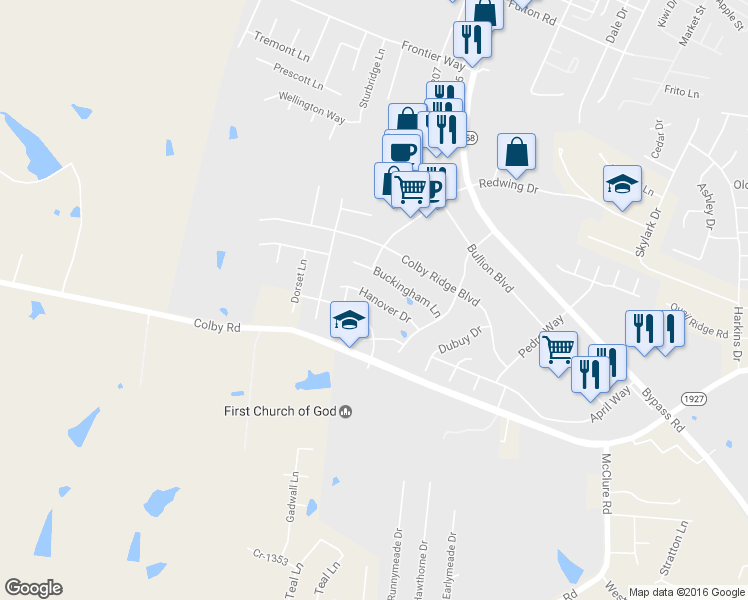 map of restaurants, bars, coffee shops, grocery stores, and more near 333 Hanover Drive in Winchester