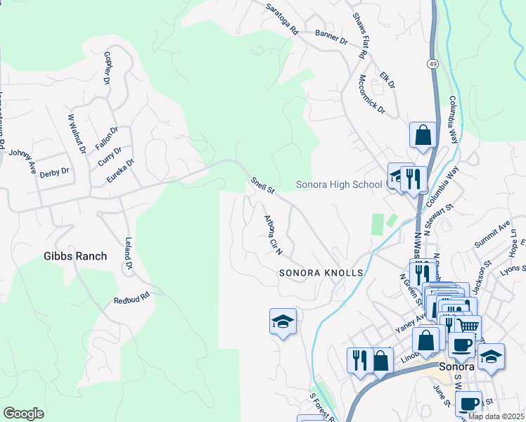 map of restaurants, bars, coffee shops, grocery stores, and more near 488 Arbona Circle North in Sonora