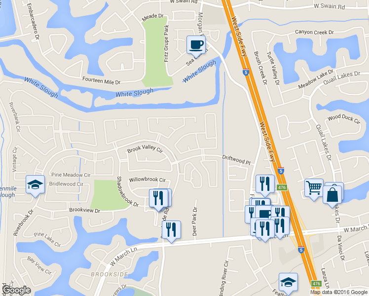 map of restaurants, bars, coffee shops, grocery stores, and more near 5322 Sage Court in Stockton