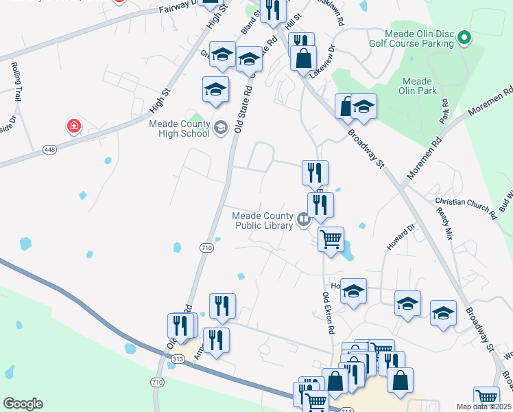 map of restaurants, bars, coffee shops, grocery stores, and more near 387 Maple Grove Road in Brandenburg