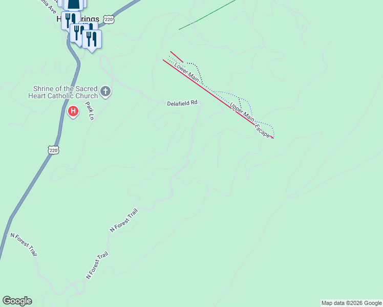 map of restaurants, bars, coffee shops, grocery stores, and more near 5295 Sam Snead Highway in Hot Springs