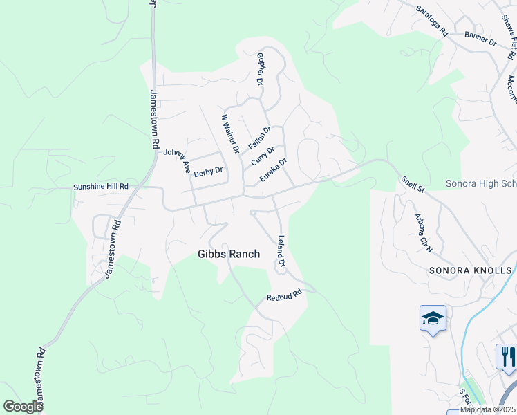 map of restaurants, bars, coffee shops, grocery stores, and more near 11114 Harrison Drive in Sonora