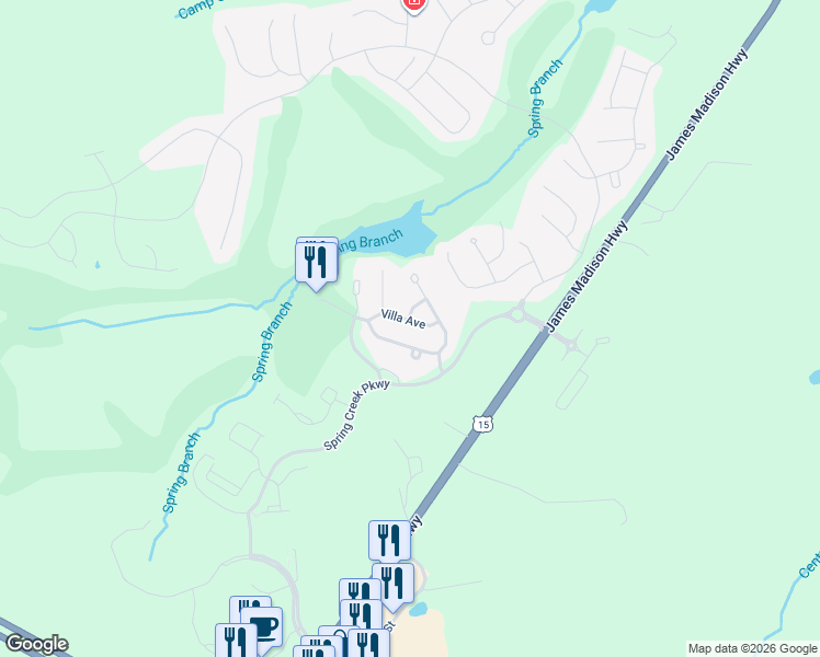 map of restaurants, bars, coffee shops, grocery stores, and more near 63 Villa Avenue in Zion Crossroads