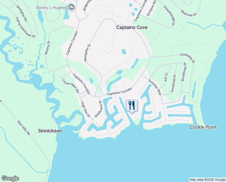 map of restaurants, bars, coffee shops, grocery stores, and more near 3292 Captains Corridor in Accomack