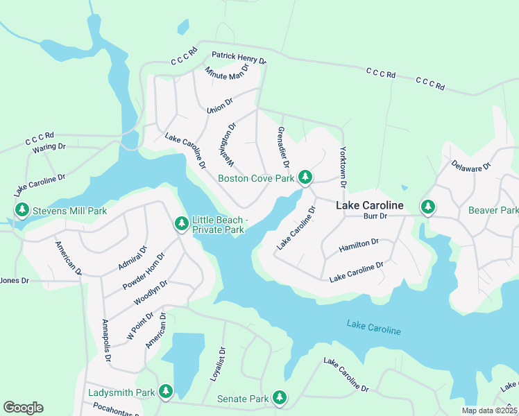 map of restaurants, bars, coffee shops, grocery stores, and more near 572 Lake Caroline Drive in Ruther Glen