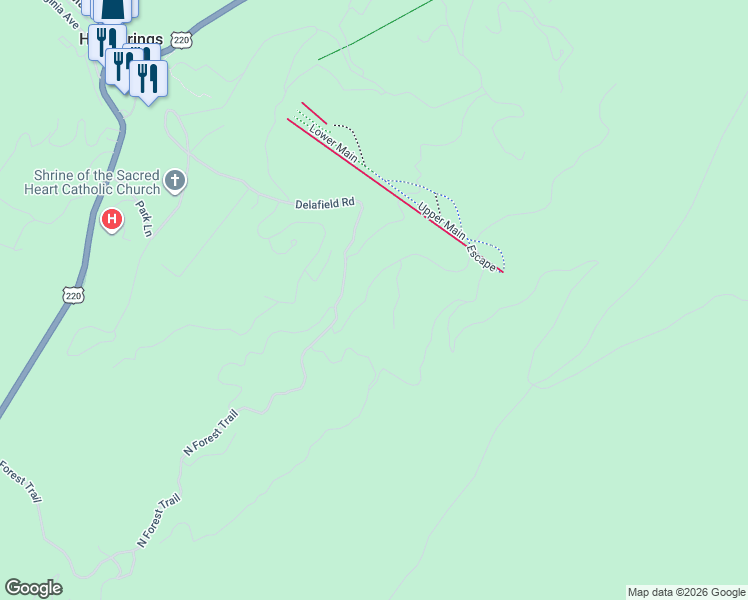 map of restaurants, bars, coffee shops, grocery stores, and more near 120 Asher Way in Hot Springs