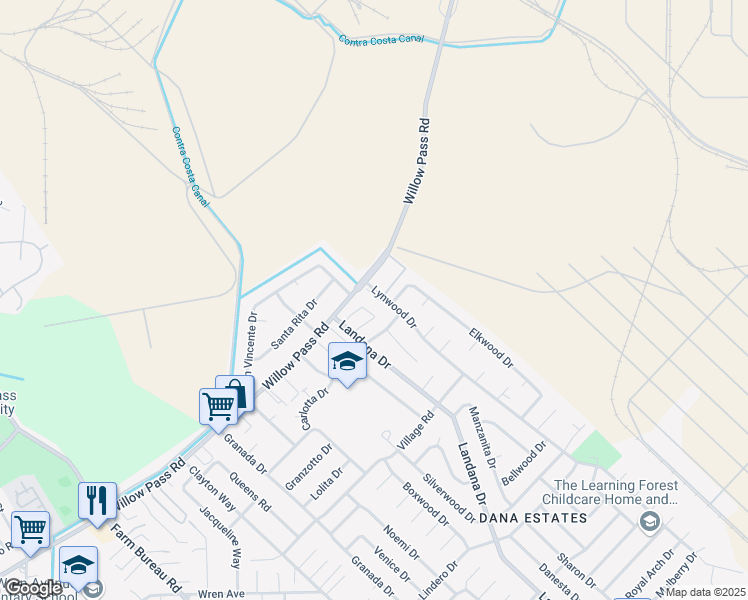 map of restaurants, bars, coffee shops, grocery stores, and more near 1893 Lynwood Drive in Concord