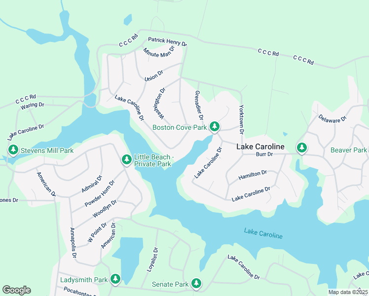 map of restaurants, bars, coffee shops, grocery stores, and more near 572 Lake Caroline Drive in Ruther Glen