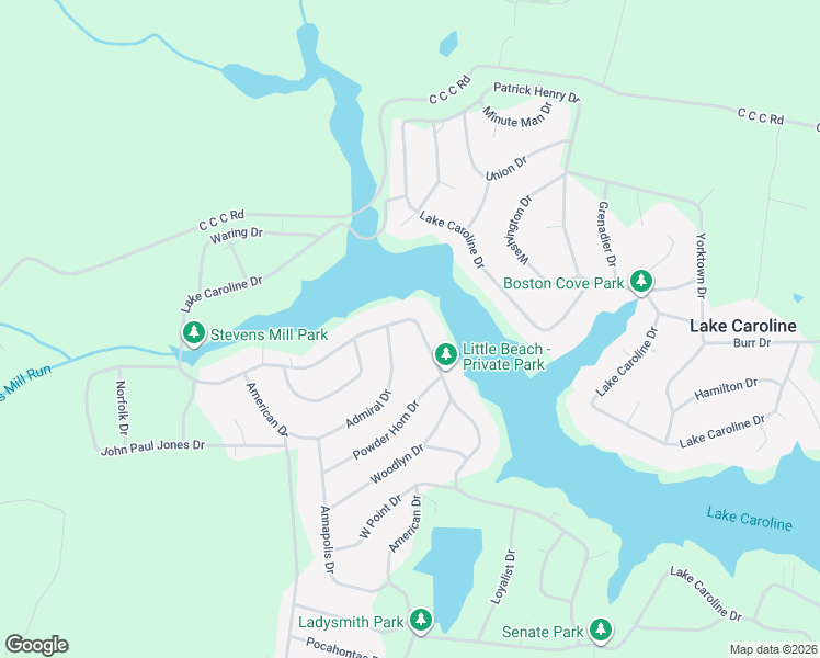 map of restaurants, bars, coffee shops, grocery stores, and more near 355 Lake Caroline Drive in Ruther Glen