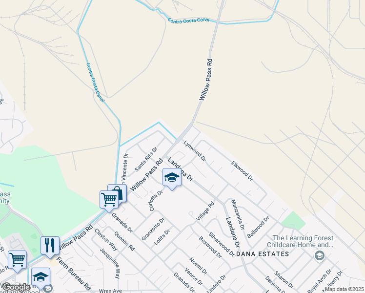 map of restaurants, bars, coffee shops, grocery stores, and more near 1893 Lynwood Drive in Concord