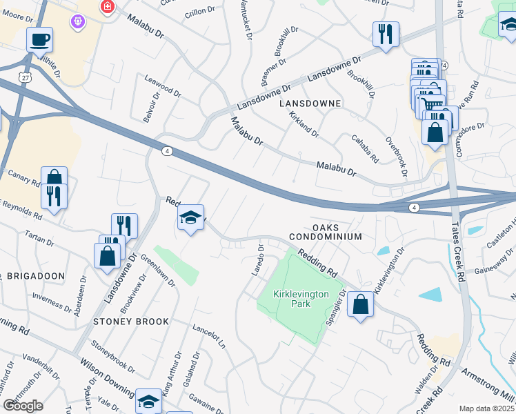 map of restaurants, bars, coffee shops, grocery stores, and more near 3409B Alpine Court in Lexington