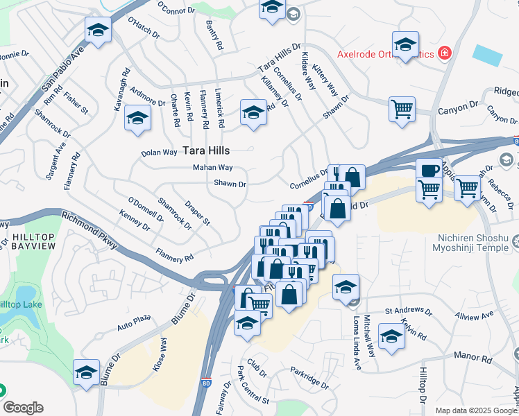 map of restaurants, bars, coffee shops, grocery stores, and more near 112 Banion Court in San Pablo
