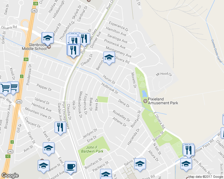 map of restaurants, bars, coffee shops, grocery stores, and more near 3239 Esperanza Drive in Concord