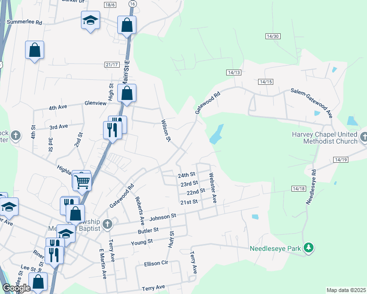 map of restaurants, bars, coffee shops, grocery stores, and more near 531-539 Gatewood Avenue in Oak Hill