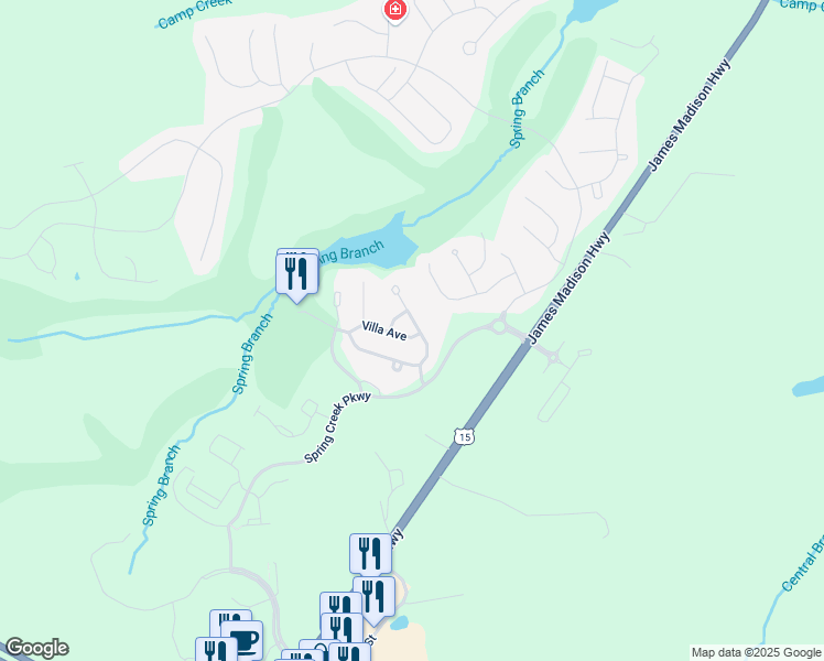 map of restaurants, bars, coffee shops, grocery stores, and more near 22 Villa Avenue in Zion Crossroads