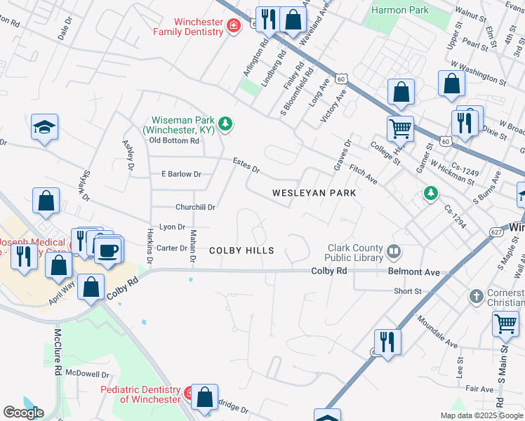 map of restaurants, bars, coffee shops, grocery stores, and more near 17 Colby Hills Drive in Winchester