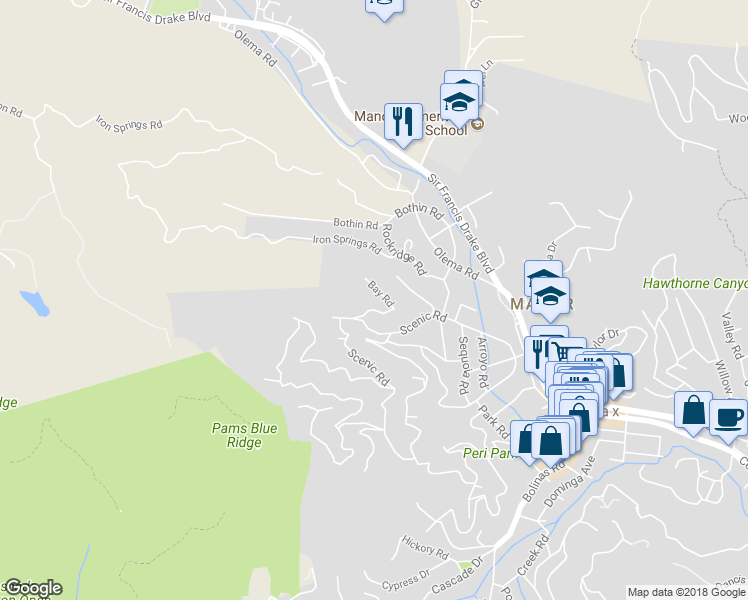 map of restaurants, bars, coffee shops, grocery stores, and more near 43 Bay Road in Fairfax