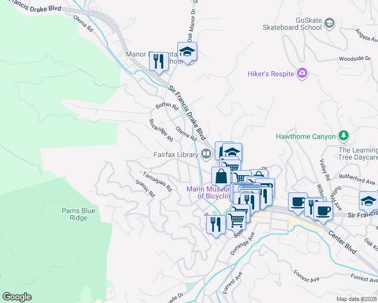 map of restaurants, bars, coffee shops, grocery stores, and more near 19 Muriel Place in Fairfax